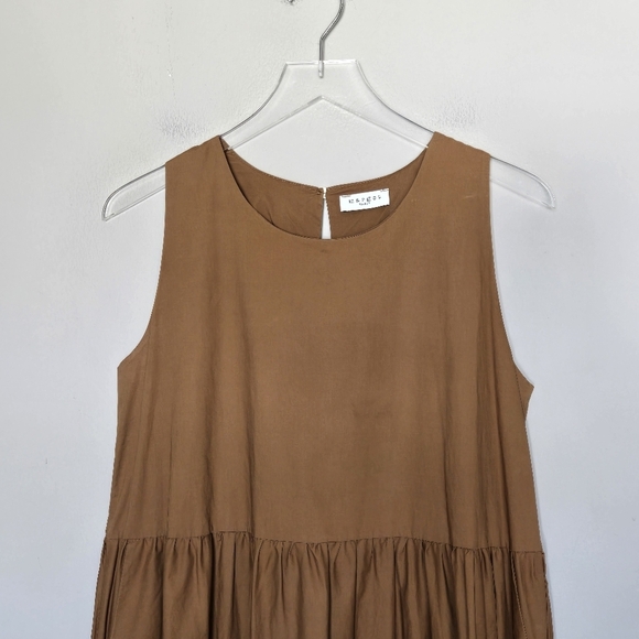 Margot Paris Tiered Sleeveless Midi Dress Brown Poplin Cotton Pockets Italy - Picture 9 of 15